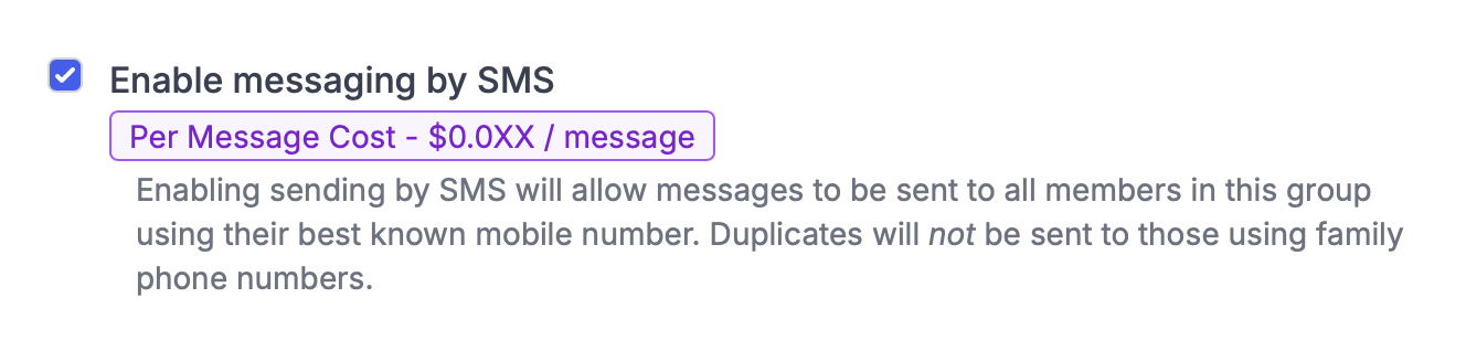 The SMS option in the "Messaging" tab for a group.